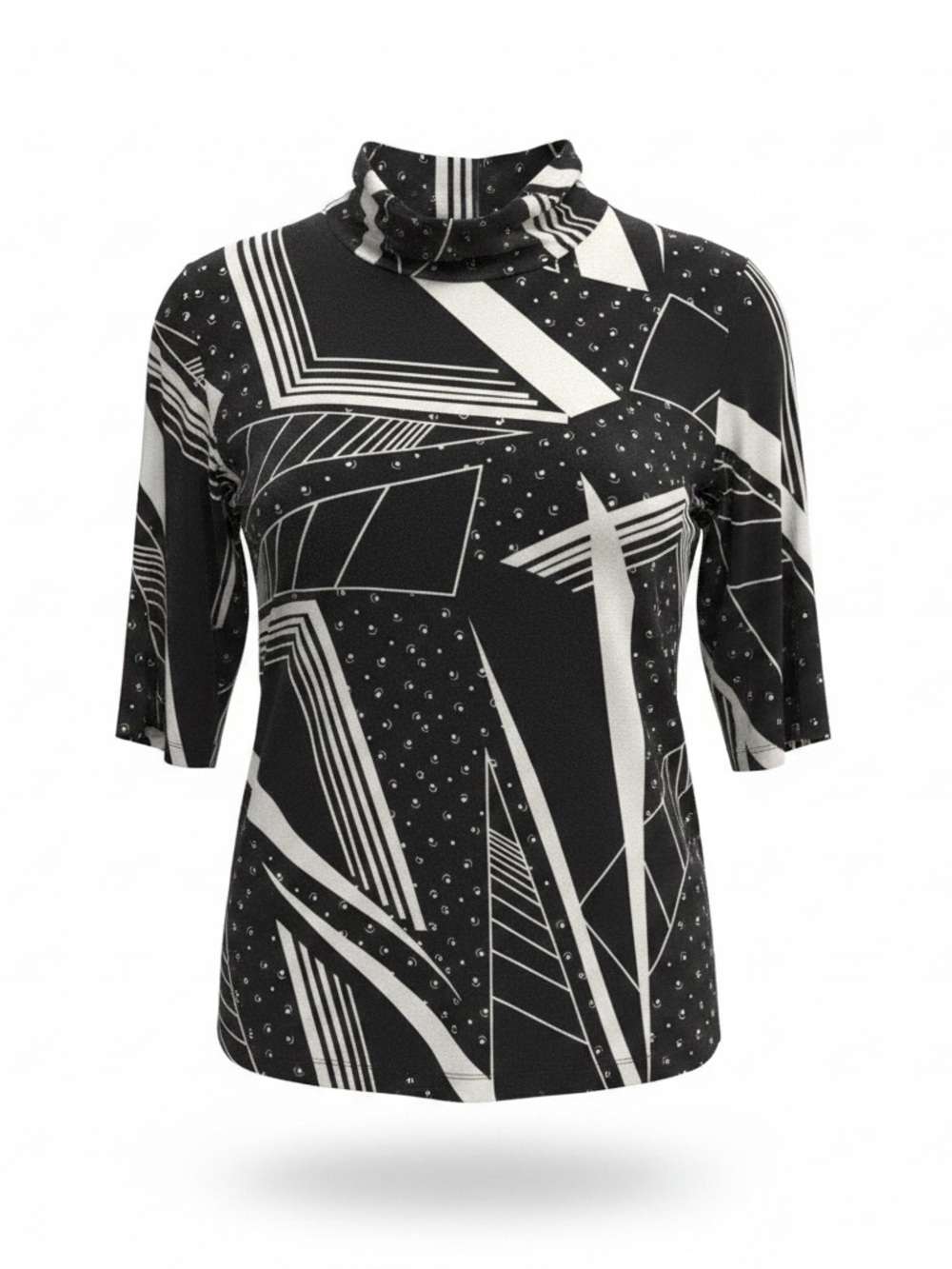 Lauren Ralph Lauren Black & White Geometric Turtleneck Blouse